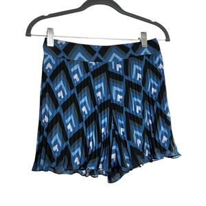 Club Monaco Jesstina Blue Black White Pleated Lightweight Geometric Print Shorts